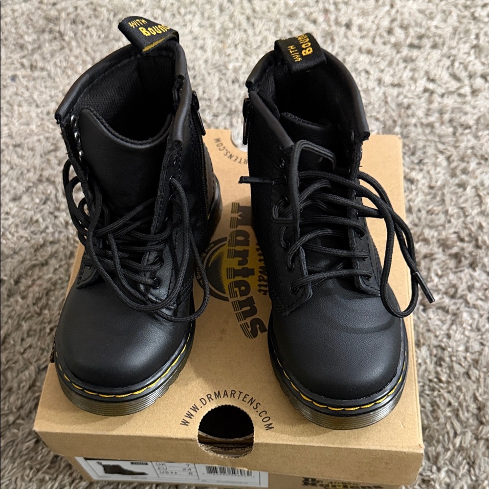 Dr. Martens Black Ankle Boots with Yellow Stitching